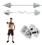 Solidūs chromuoti hanteliai tiesus ir lenktas &scaron;tangos rinkinys lagamine 55 kg