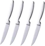 Buyer Star rinkinys steakui, 4 dalių peilių rinkinys su dantytu nerūdijančio plieno stalo peiliu, vientisa rankena, pjausto kepsnį ir vi&scaron;tieną, duoną, dantytas kra&scaron;tas, 22 cm / 8,66 colio (sidabrinis)