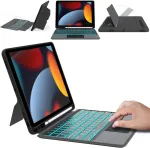 Vankeypad klaviatūros dėklas, skirtas ipad 9th 2021/8th 2020/7th 2019th generation 10.2 colių/air 3/ipad pro 10.5: nuimamas 7 spalvų ap&scaron;viestas klaviatūros dėklas, azerty klaviatūra su jutikliniu kilimėliu