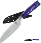 Fullhi santoku peiliai, 2 vnt. įvairiaspalvių 5 colių japoni&scaron;kų peilių rinkinys, pjaustymo peilis, nerūdijančio plieno virtuvinis peilis su apsaugine įmaute (violetinė resin)