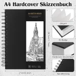 A4 formato eskizų knyga, pie&scaron;imo bloknotas, eskizų popierius pie&scaron;imui, spalvinimo bloknotas, 200 g/m&sup2; storio popierius, spiralinis įri&scaron;imas menininkams, vaikams, studentams (60 lapų/120 puslapių)