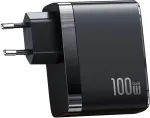 P4y kompakti&scaron;kas įkroviklis su 4 Usb prievadais (eu) 2x Usb-c+2x Usb Us-cc145 T44 greitas įkrovimas 100w Pd3.0 + Qc3.0 Afc, Fcp, Scp Gan lusto medžiaga: Abs juodas