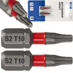 Smūginiai Torx T10 25mm bitai, 2 vnt., S2 plienas