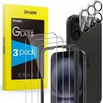 Sparin grūdinto stiklo ekrano apsauga, skirta iphone 16, 3 vnt. + 3 apsauginės plėvelės ir kameros apsauga su pozicionavimo įrankiu, atspari įbrėžimams, be burbuliukų, 9h kietumas, hd clear