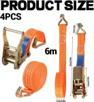 Tianher Tvirtinimo Diržai, 4 vnt. Tvirtinimo Diržų Rinkinys su Reketais ir Kabliais, 6 m Reketinis Diržas, Tvirtinimo Diržai 25 mm Pločio, Oranžiniai Reguliuojami Tvirtinimo Diržų Rinkiniai Priekaboms, Furgonams