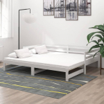 I&scaron;traukiama lova, balta, 2x(90x200)cm, pu&scaron;ies medienos masyvas