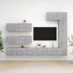 TV staliukas Televizoriaus spintelių komplektas, 7 dalių, betono, mediena