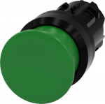Siemens Grybų mygtukas 22 mm apvalus plastikinis žalias 30 mm su spyruokliniu grąžinimu 3SU1000-1AD40-0AA0