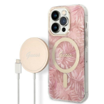 Rinkinys Guess GUBPP14LHJEACSP Case+ Charger Apple iPhone 14 Pro 6,1" dėklas telefonui rožinės spalvos hard case Jungle MagSafe