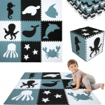 Didelis mokomasis grindų kilimėlis 180x180 Storo putplasčio dėlionė XXL 9 vnt Humbi jūros gyvūnai vandens Ocean