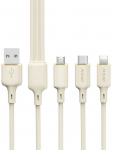 Dudao L7SE 3in1 USB-A - 2x USB-C / Lightning 66W kabelis 1.2m - beige
