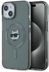 Karl Lagerfeld IML Choupette Head Metal Frame MagSafe dėklas telefonui Apple iPhone 15 juodos spalvos