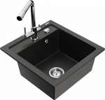 Gold Granitinė virtuvinė plautuvė Mexen Vito su mai&scaron;ytuvu ir sifonu, Metallic juodas/auksinis+Chrome