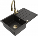 Granitinė virtuvinė plautuvė Mexen Bruno su mai&scaron;ytuvu ir sifonu, Metallic juodas/auksinis+Gold