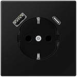 Ki&scaron;tukinis lizdas su USB+USB-C JUNG LS1520-15CASWM (juodas, matinis, 16A/250V)