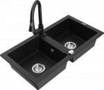 Granitinė virtuvinė plautuvė Mexen Mario su mai&scaron;ytuvu ir sifonu, Juodas