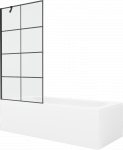 Vonia Mexen Vega su apdaila ir stiklo sienele, 150x70 cm + 90 cm, Baltas+Juodas grid