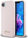 Dėklas Guess Silicone Script Metal Logo MagSafe iPhone 16e Case - Rožinė