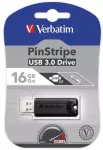 Verbatim USB flash disk, USB 3.0, 16GB, PinStripe, Store N Go, juoda, 49316, USB A, su wysuwanym złączem