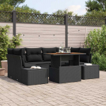 Sodo Sofų Rinkinys su saugykla 7 pcs Juoda Poli ratanas