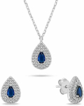 Brilio Silver Jewelry set with dark mėlynas zircons Tear Drop SET284WB (pakabukas, earrings)