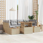 Lauko baldų komplektas Sodo Sofų Rinkinys su saugykla 7 pcs Smėlio Poli ratanas