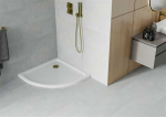 Pusapvalis du&scaron;o padėklas Mexen Flat Slim su sifonu, Baltas+Gold, 70 x 70 cm