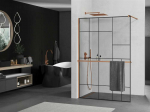 Walk-in du&scaron;o sienelė Mexen Kioto+ su lentynėle, Rose Gold/Juodas ra&scaron;tas, 90 x 200 cm
