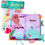 Lean Toys Mink&scaron;ta jutiminė jūrų gyvūnų knygelė su &scaron;vilpuku ir čežančiu popieriumi