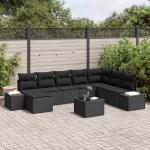 Sodo Sofų Rinkinys su pagalve 8 pcs Juoda poliratanas
