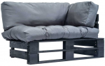 Sodo sofa i&scaron; palečių su pilkomis pagalvėlėmis, pu&scaron;ies mediena