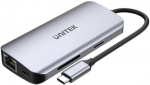 &bdquo;Unitek&ldquo; aktyvus &scaron;akotuvas USB-C 2x HDMI, SD skaitytuvas, 4k, RJ-45, PD 100W, 5 Gbps
