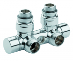 Rad. dubultbloks Twinvalve 1/2` x 24-19, 90&deg;, hromēts (50mm)