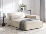 Sofa Beliani Kairės pusės &scaron;ezlongas HELLNAR, veliūras, &scaron;viesiai smėlio spalvos