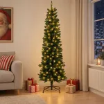 Dirbtinis lieknas Kalėdų medis 210 cm 300 LED &Scaron;ilta balta PVC
