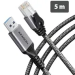 AXAGON ADE-AM50 USB-A 5 Gbps &ndash; Gigabit Ethernet adapteris su integruotu CAT6 RJ-45 tinklo kabeliu (5 m), Asix AX88179B