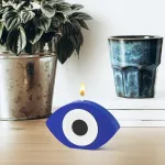 Grobro7 rankų darbo žvakė "mėlynas Eyes" su blogio akies motyvu, kvapni žvakė kambario dekorui, pu&scaron;ų medienos kvapo natūralaus sojų va&scaron;ko žvakė gimtadienio dovanai, namų stalui, vakarėlio estetinei dekoracijai
