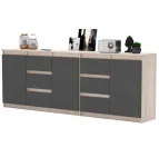 Komoda Sonoma/antracitas 200 cm Didelė komoda su 6 stalčiais ir 3 durelėmis Baldų Komplektas