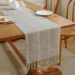 Lozulo stalo takelis, moderni staltiesė, smėlio spalvos takelis, boho medvilninis lininis stalo takelis, dekoratyvinis kavos staliukas, skalbiamas kaimo namų stiliaus stalo takelis vakarėliui, vestuvių stalo dekoracija, 38 x 140 cm