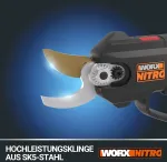 Worx Nitro Wg330e.9 akumuliatorinės genėjimo žirklės 20 V - lengvas pjovimas dėl elektrinės pavaros, be&scaron;epetėlinis variklis, be akumuliatoriaus ir įkroviklio, juodos/oranžinės