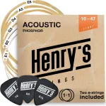 Lengvos 10-47 stygos vakarų gitarai, puiki garso kokybė, akustinės gitaros stygos, fosforinis bronzas, 6+1 stygų komplektas ir 3 plektrai, vakarų gitaros stygos, plieninės, akustinės gitaros stygos light