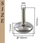 Fotelis Aerzetix - C74754 - 4 baldų atramų kojelių rinkinys prisukamas M6 &Oslash;28 mm reguliuojamas - auk&scaron;tis 37 mm - metalas ir plastikas - sidabrinis - sofoms, stalams