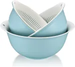 2-in-1 daugiafunkcinis virtuvės ko&scaron;tuvas, 3 dalių dvigubo sluoksnio ko&scaron;tuvų rinkinys, plastikinis makaronų ko&scaron;tuvas, kiaurasamtis vaisiams, ryžiams, daržovėms, salotoms, virtuvinis ko&scaron;tuvas, 3 dydžių, mėlynas