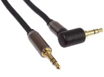 Premiumcord stereo hq jack kabelis 3.5 mm, jack ki&scaron;tukas 3.5 mm, stereo jack vyri&scaron;kas į vyri&scaron;ką 90&deg;, aux ausinių garso jungties kabelis, ekranuotas, metalinė jungtis, m/m, ilgis 5 m