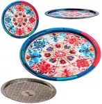 Kadax Dekoratyvinis padėklas, metalinis apvalus padėklas mozaika didelis 32,5 cm