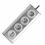 Orno Baldai, virtuvės lizdas su USB pakrovėju, Velcro tvirtinamas 1,5m laidu - 3x2P + Schuko, 2xUSB, INOX su 1,5m laidu.