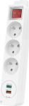 Hama Power Strip 3 lizdai, 1 USB C, 1 USB A, 1,4 m, balta