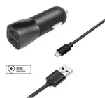 Įkroviklis Fixed Rinkinys ładowarki samochodowej FIXED su wyjściem 2xUSB i kablem USB/micro USB, 1 metr, 15W Smart Rapid Charge, juoda