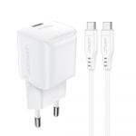 Acefast A77 Mini PD 30W GaN laidinis įkroviklis + USB-C kabelis - baltos spalvos