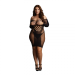 Shots Kontrastinga tinklinė ilgomis rankovėmis mini suknelė - Plius dydis